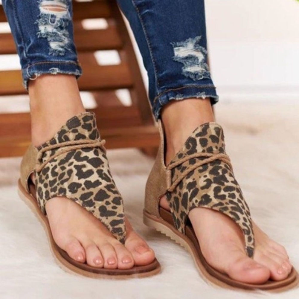 BOHO LEOPARD PRINT OPEN TOE SANDALS